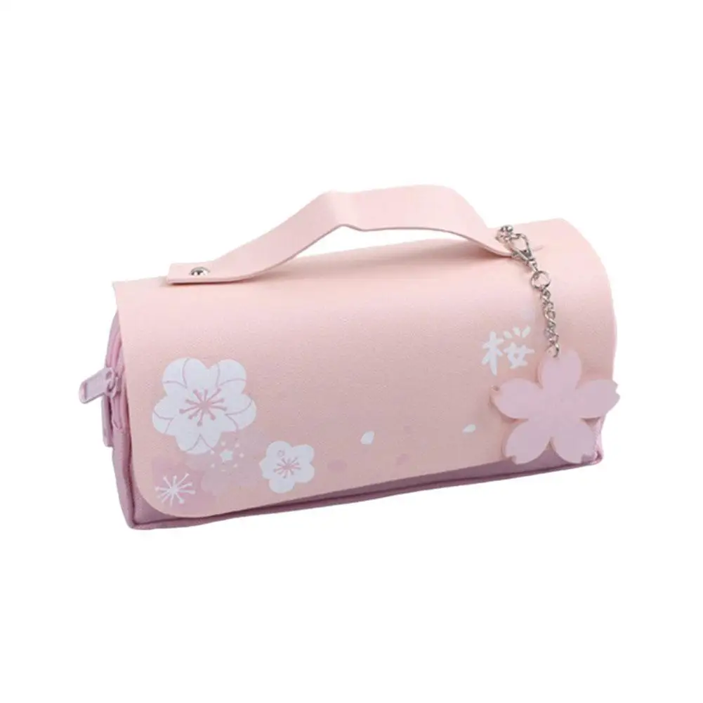 

1 pcSakura Pencil Bag Leather Pen Case Kawaii Stationery Ruler Pouch for School Girl Sweet Pens Holder Gift Box Flowers Storage