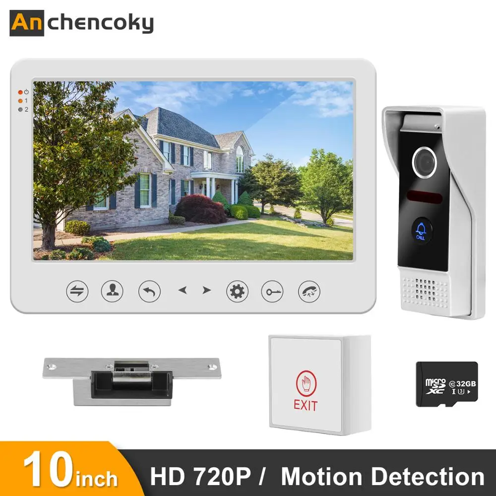 Anchencoky 10 дюймов видео домофон 720P вызова Панель с катодный замок Поддержка