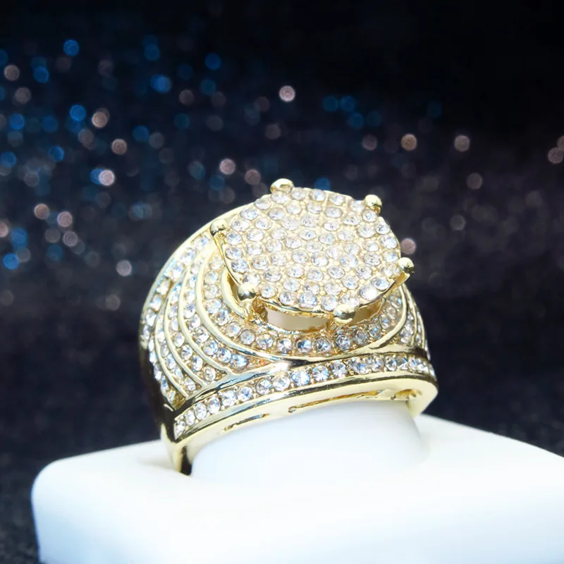 Роскошные золотые кольца в стиле хип хоп с микро инкрустацией из фианита для