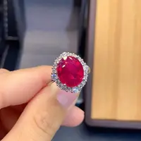 Natural Ruby Ring Large Grain Pigeon Blood Red Luxury Fashion Ladies Jewelry S925 Sterling Silver Plated 18K Gold Engagement