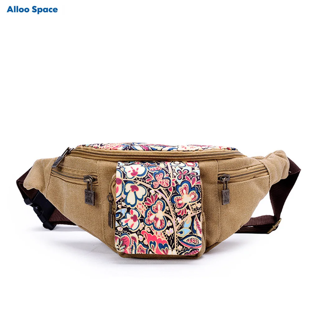Печать холст бег Фанни национальный пакет для женщин леди поясная сумка
