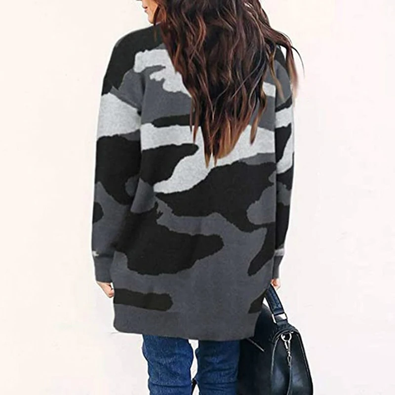 

Long Cardigan Women Leopard Knitted Casual Sweaters Autumn Winter Pocket Coat Female Cardigan Sweater Coat