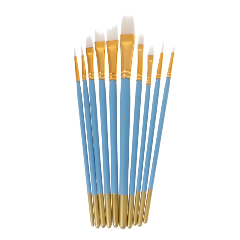 

10Pcs Blue Oil Gouache Watercolor Painting Nail Art Pen White Nylon Hair Brushes QX2B