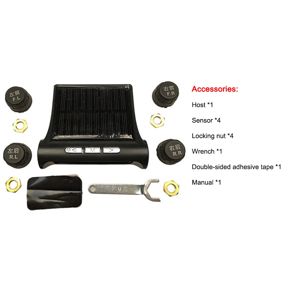 

Car Tire Pressure Monitoring System Wireless TPMS Programming Tool Monitor Solar Power LCD Display 4 External Sensors 6 Alarm
