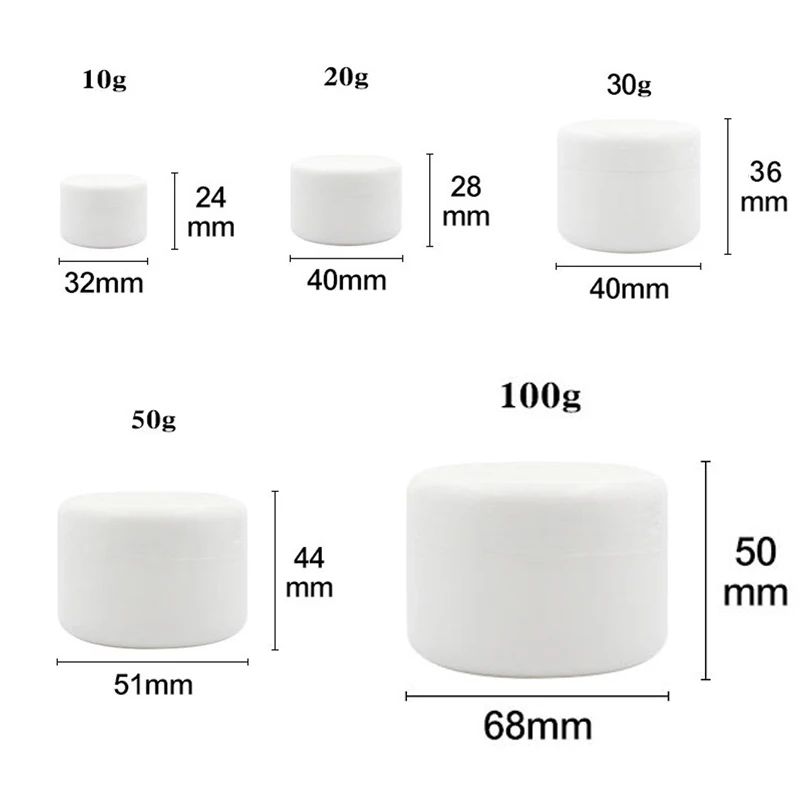 10pcs Cosmetic Jar Pot 10g/20g/30g/50g/100g Plastic Empty Refillable Sample Bottle Travel Cream Lotion Cosmetic Container