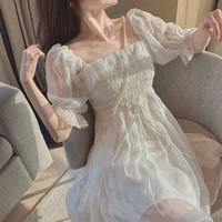 korean style white puff sleeve fairy dress french summer dress women lace chiffon japan style kawaii elegant vintage dress 2021
