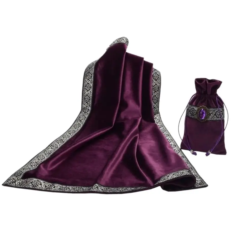 

900D Tarot Tablecloth with Cards Bag Velvet Altar Tarot Cloth Wicca Divination Astrology Tapestry Board Game Card Pad