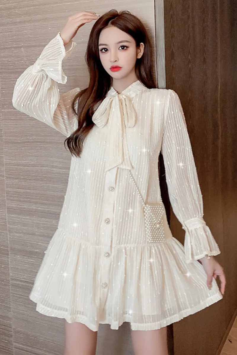 

Women's spring 2021 new ladies French temperament long-sleeved loose and thin ruffled small dress