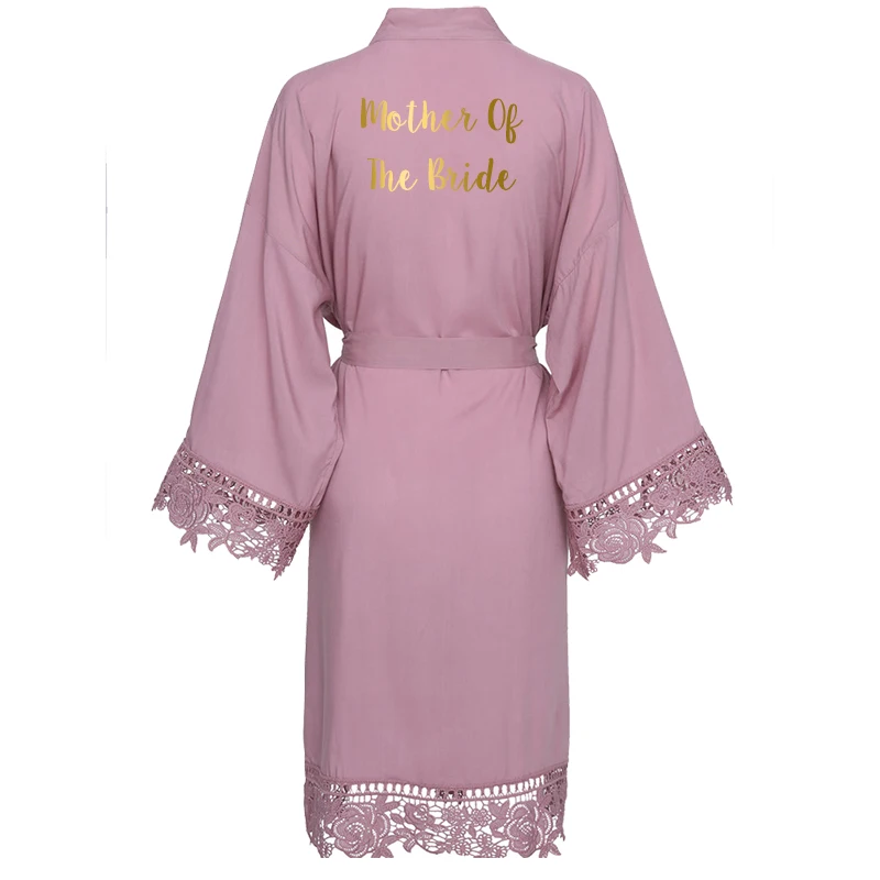 mauve mother b YUXINBRIDAL, новинка, темно-синее однотонное хлопковое кимоно, халаты с кружевной отделкой, женский свадебный халат для невесты, халат, одежда для сна, белое платье для подружки невесты - Цвет: mauve mother b