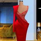 Lowime красное сексуальное платье на одно плечо вечерние платье для свадеб 2021 длинный атласный Выпускные платья Кристаллы знаменитости Вечерние платья размера плюс