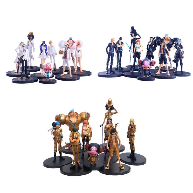 

9 Pcs/set One Piece Anime Figure Theatrical Edition Golden City Luffy Zoro Sanji Nami Pvc Model Decoration In Black And White