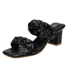 Женские шлепанцы, летняя обувь 2021, пляжные черные туфли-лодочки на высоком квадратном каблуке, новая модная массивная женская обувь, бесплатная доставка