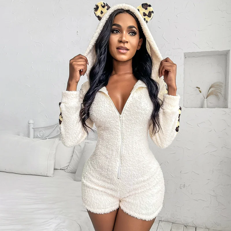 

2021 Women's Fashion Casual Hooded Jumpsuit Sexy Leopard Print Jumpsuit