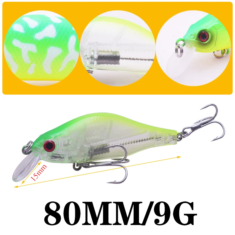 1PCS Floating Minnow Fishing Bait 8cm 9g 3D Eyes Hard Lures High Quality Treble Hooks Wobbler Crankbaits Pesca Fishing Tackle
