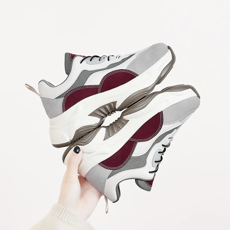 

Retro Style Women's Sneakers Casual Sport Walking Shoes for Lady Fashion Trainers New Height Increasing Footwear Contrast Color