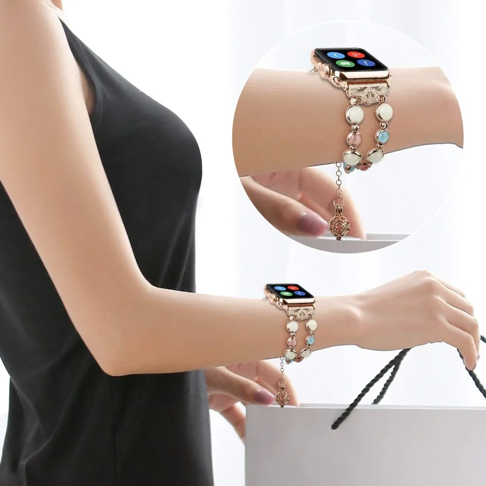 Браслет женский светящийся из агата для Apple watch band 4 44 мм 40 iwatch series 3 2 1 42 38 | Наручные