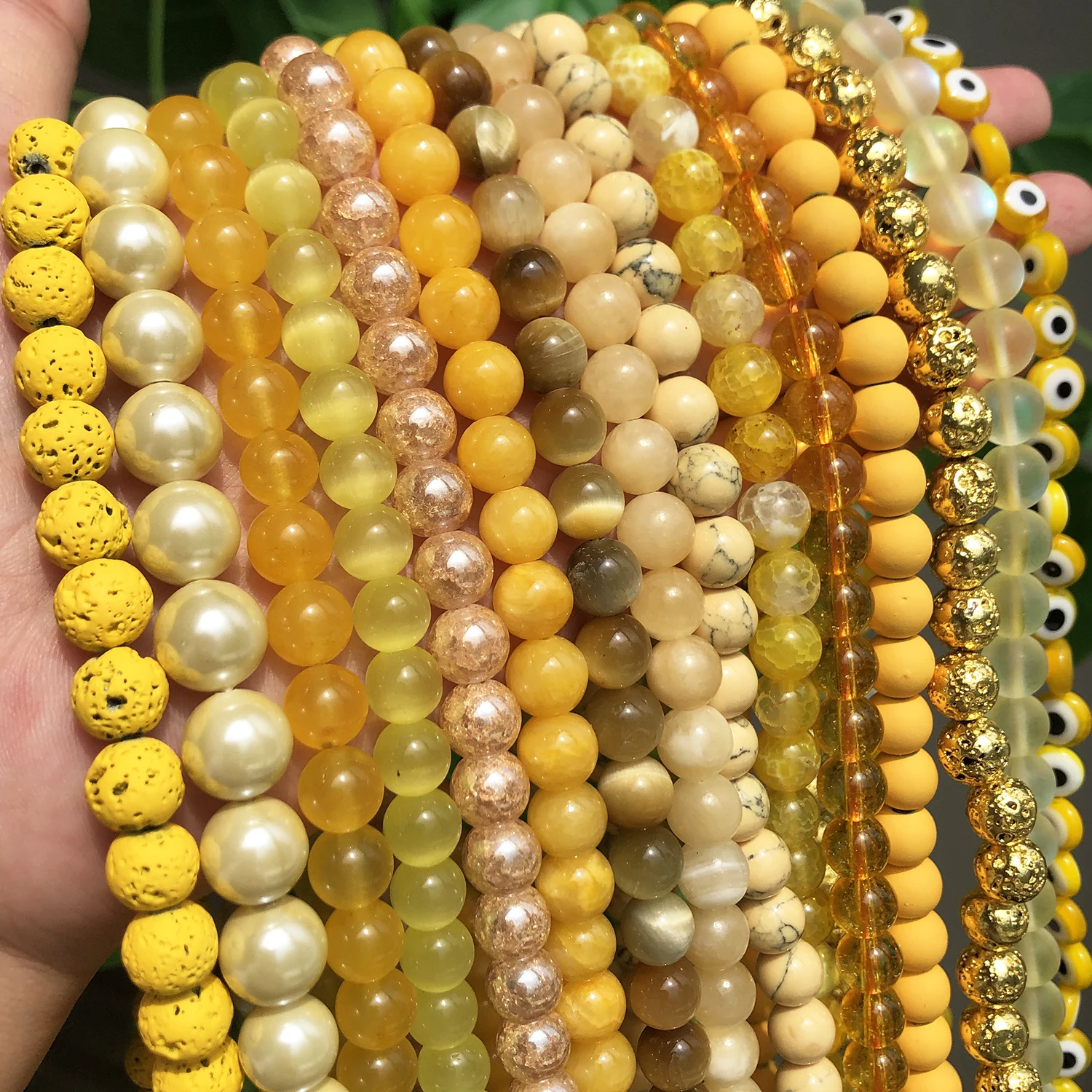 

Wholesale 4-12mm Natural Stone Beads Yellow Jades Agates Cat Eye Gold Hematite Mineral Beads For Jewelry Making Diy Bracelet15''
