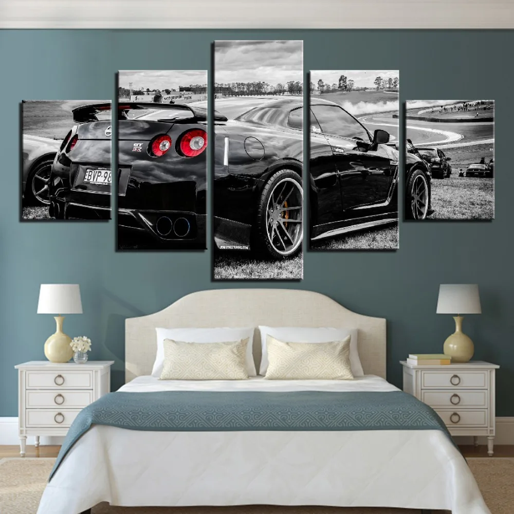 

Modular Wall Art Pictures Canvas Printed Poster Modern Home Decor 5 Pieces Flashy Nissan Gtr Sports Car Painting Frame