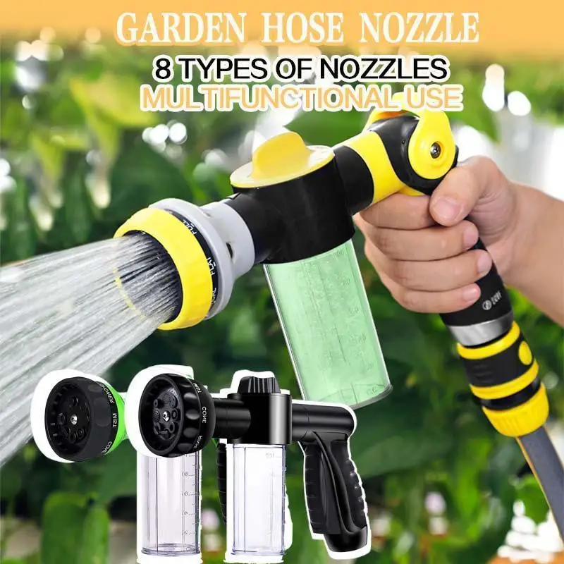 

Garden Water Hose Nozzle Foam Sprayer High Pressure with 8 Adjustable Type Nozzle Car Wash Water Gun for Plant Lawn Pet Shower