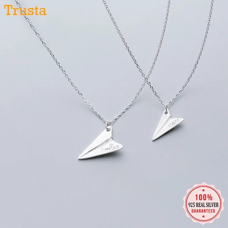 Trusta Горячая Мода 925 пробы серебряный кулон ожерелье мама и дочь подарок я скучаю по вам бумажный самолет ювелирные изделия DS1551