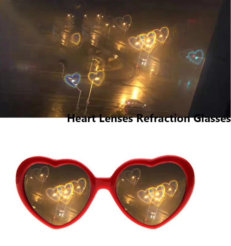 

Refraction Hearts Fireworks Glasses -See Beautiful Rainbow Heart Shape Around Points of Light HEART Party Diffraction Glasses U4