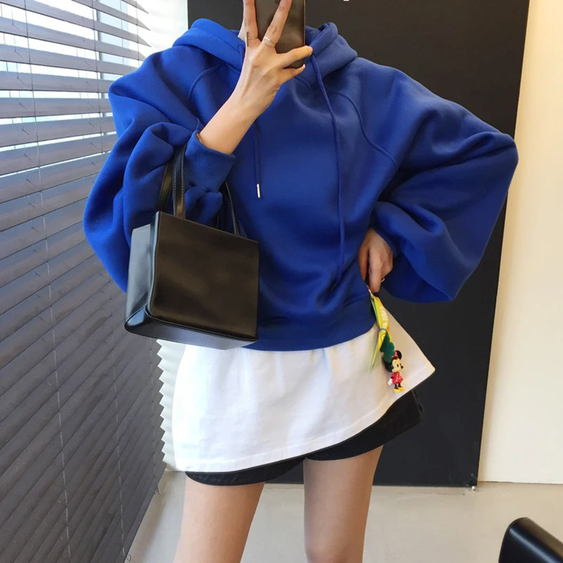 

Hoodies Women Korean Style Hooded Velvet Loose Womens Hoodie Simple Long Sleeve Sweatshirts