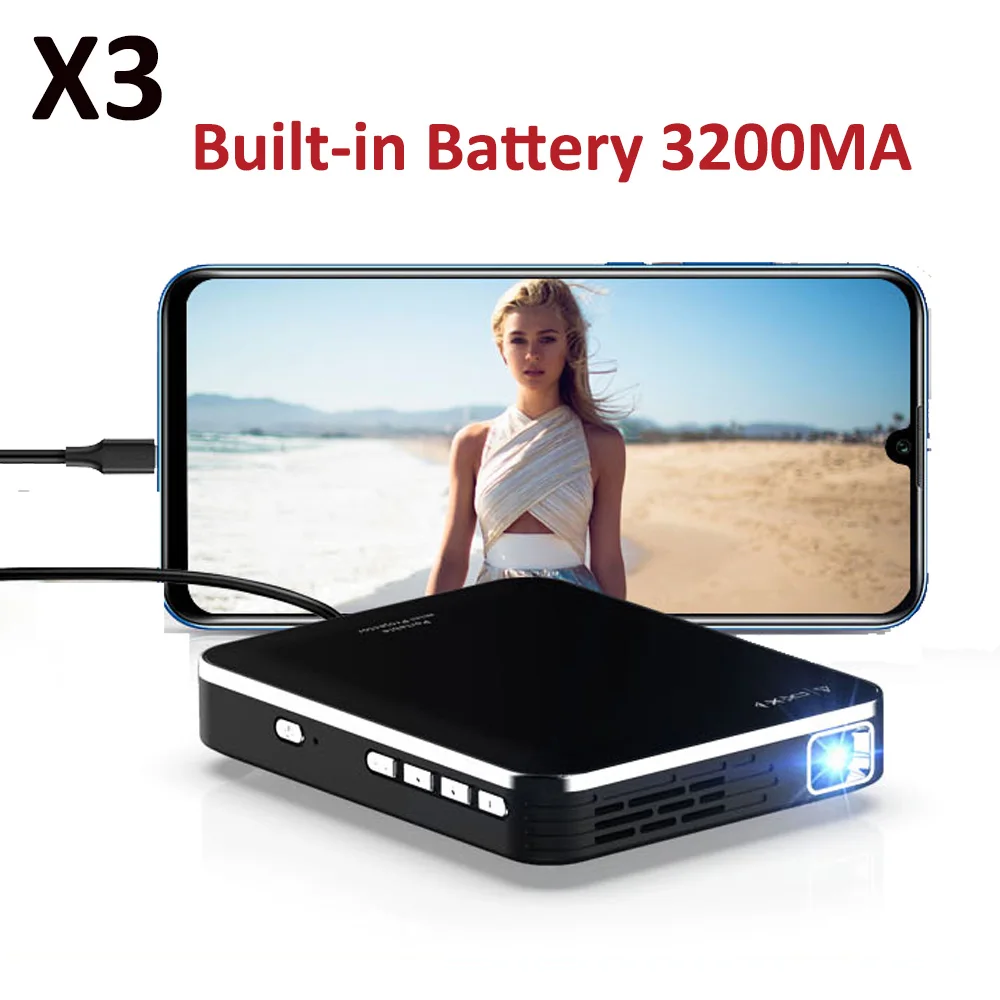 Карманный DLP проектор X3 Linux OS 1080P проводной подключение с телефоном android HDMI USB