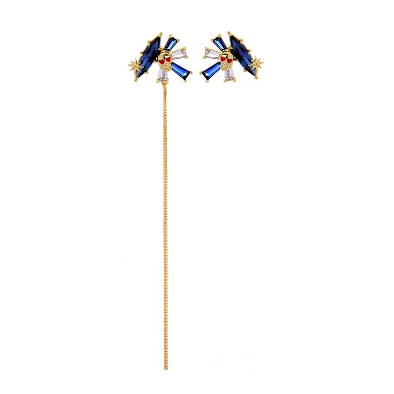 Новая мода Панк Череп Асимметричные Длинные серьги для женщин золотые цветные