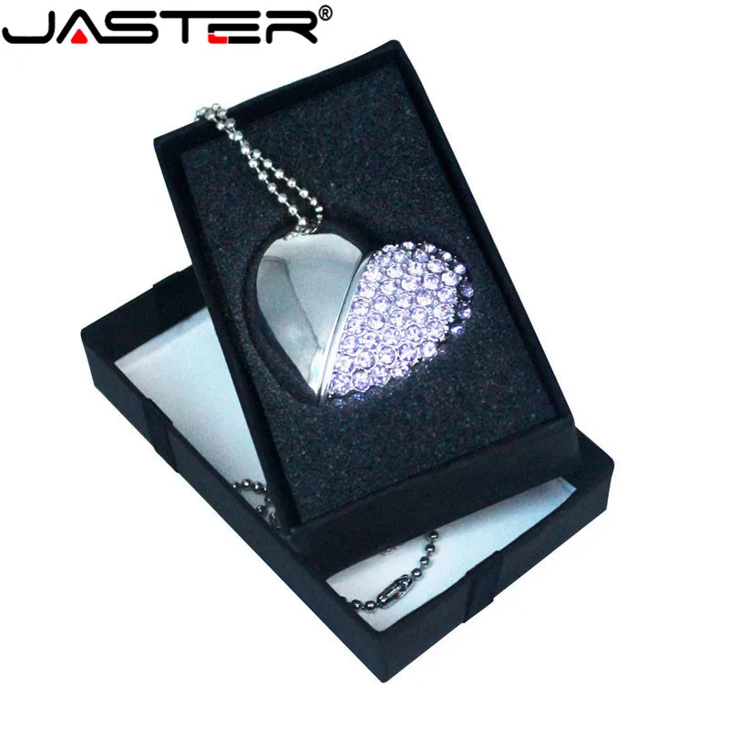 JASTER USB Flash Drive Crystal love Heart +box pen drive precious stone 4G/ 8G/ 16G/ 32G /diamante memory stick wedding gift | Компьютеры