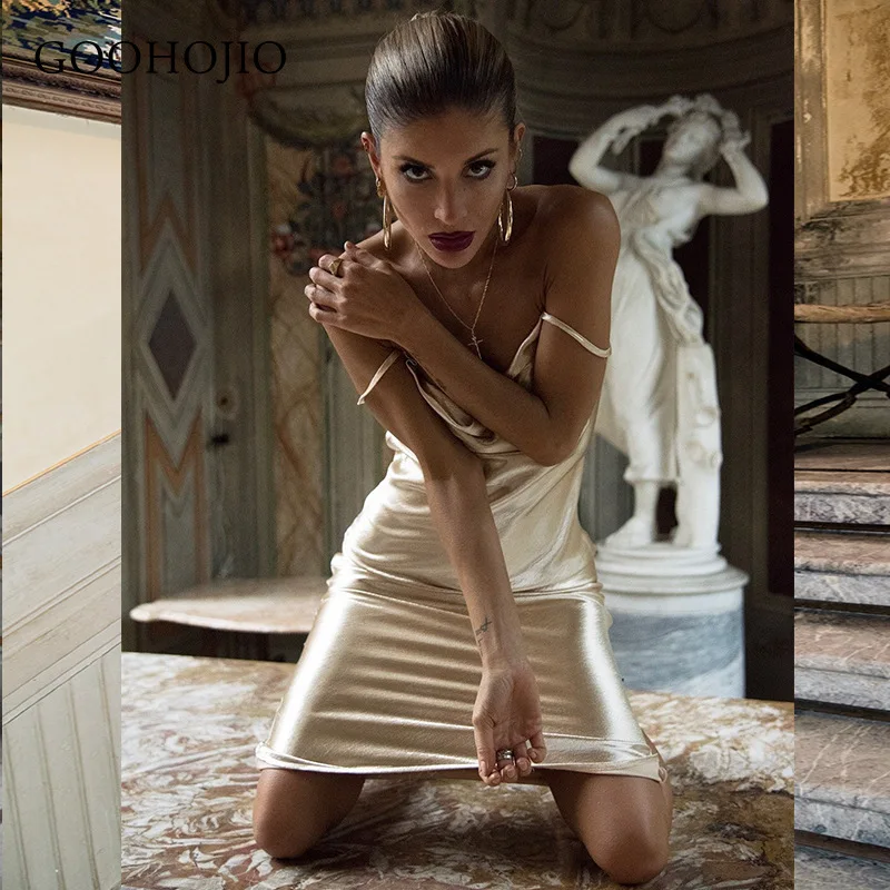 

GOOHOJIO 2021 New Spring and Autumn Fashionable Dress Women Chic Solid Color Dinner Dress for Women Sling Backless Women Dress