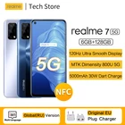 Глобальная версия realme 7 5G, Процессор MTK Dimensity 800U, 120 Гц, плавный дисплей, NFC, 5000 мАч, 30 Вт, Дротика, 6 ГБ, 128 ГБ, сотовый телефон