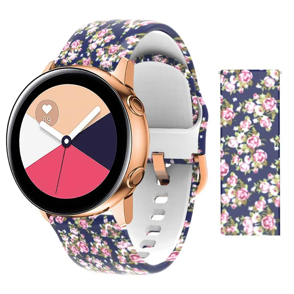20 мм ремешок для samsung Galaxy Active Watch Band Мягкие силиконовые в форме цветка Печать Спортивный Мягкий ремень цветок браслет с принтом ремешок - Цвет ремешка: rose blue