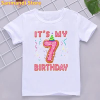 2th 10th birthday gift graphic print tshirt for girls donuts crown t shirt kids clothes summer kawaii children clothing t shirt