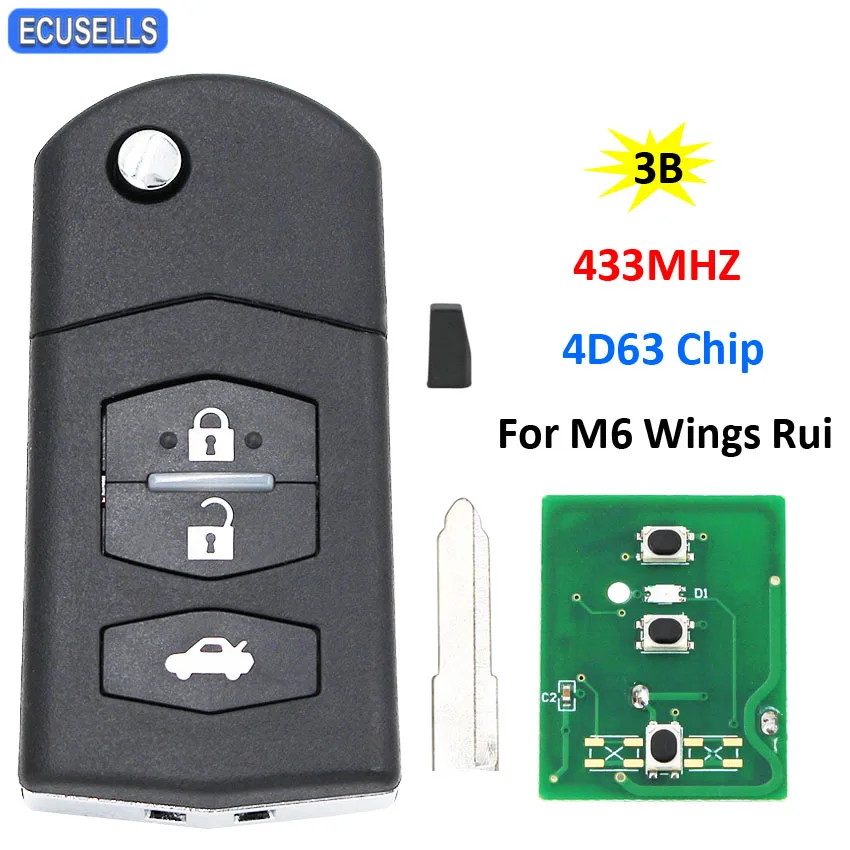 Новый складной Флип-пульт с 3 кнопками 433 МГц чипом 4D63 для Mazda Wings Rui M6