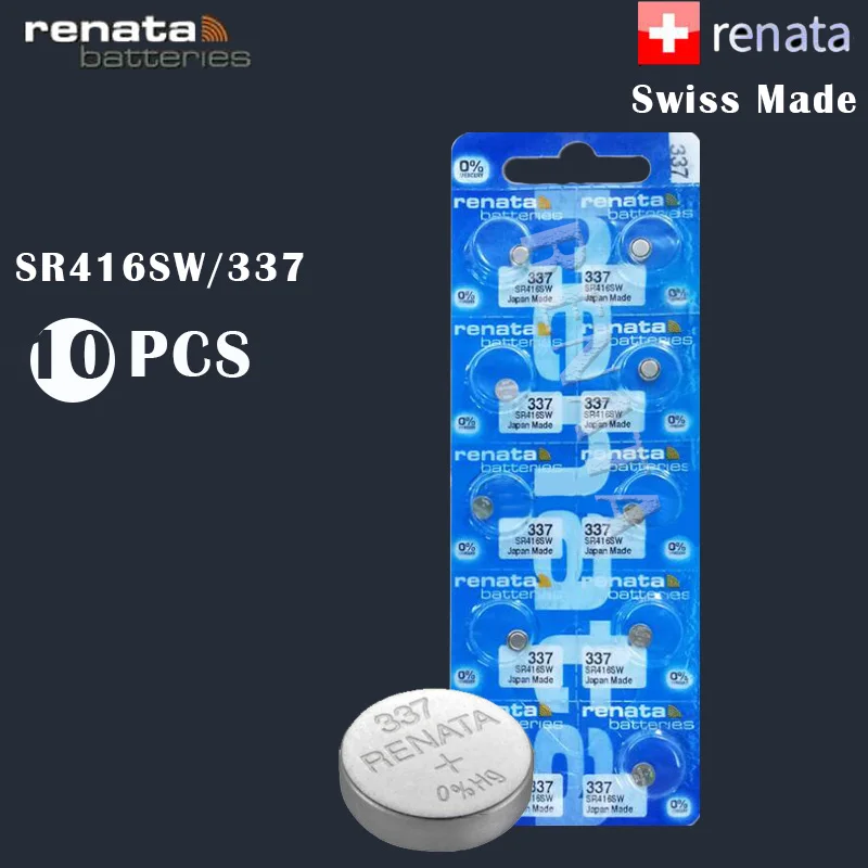 10 шт. швейцарская аккумуляторная батарея Renata 337 SR416SW 1 55 V для часов Silver RENATA|Часовые