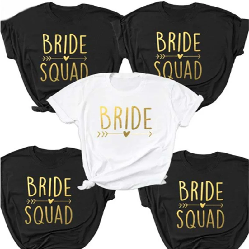 Wedding Decoration 6 Size Team Bridal T-shirt Short Sleeve Pink/white/black Bridal Squad Bachelor Party Bridal Shower Hen Party images - 6