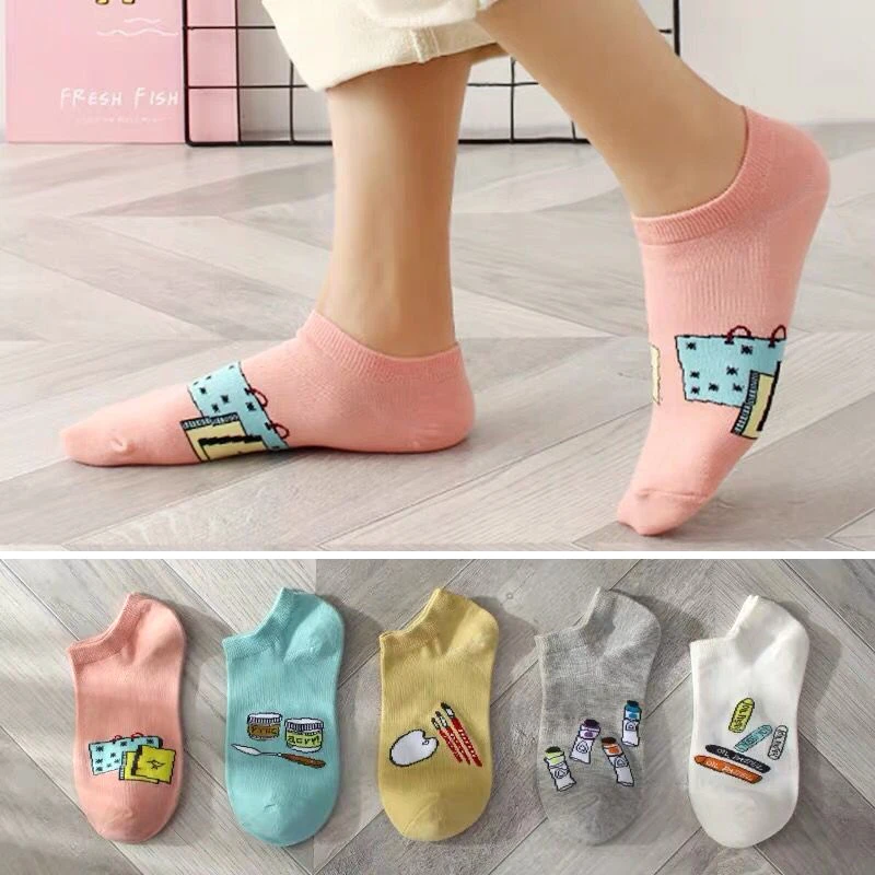 5 пары/компл. женские носки забавные с фруктами и милыми рисунками лето осень