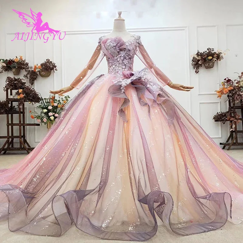 

AIJINGYU Dresses Illusion Plain Gowns Real USA Lebanon Vintage Bridal Gownes Puffy Princess Ball Gown Wedding Dress