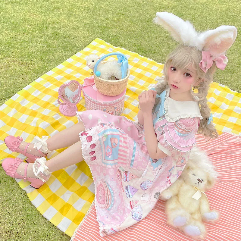 

Женское платье в стиле «лолита», японское милое винтажное платье в викторианском, готическом стиле с коротким рукавом и бантом, кружевные п...