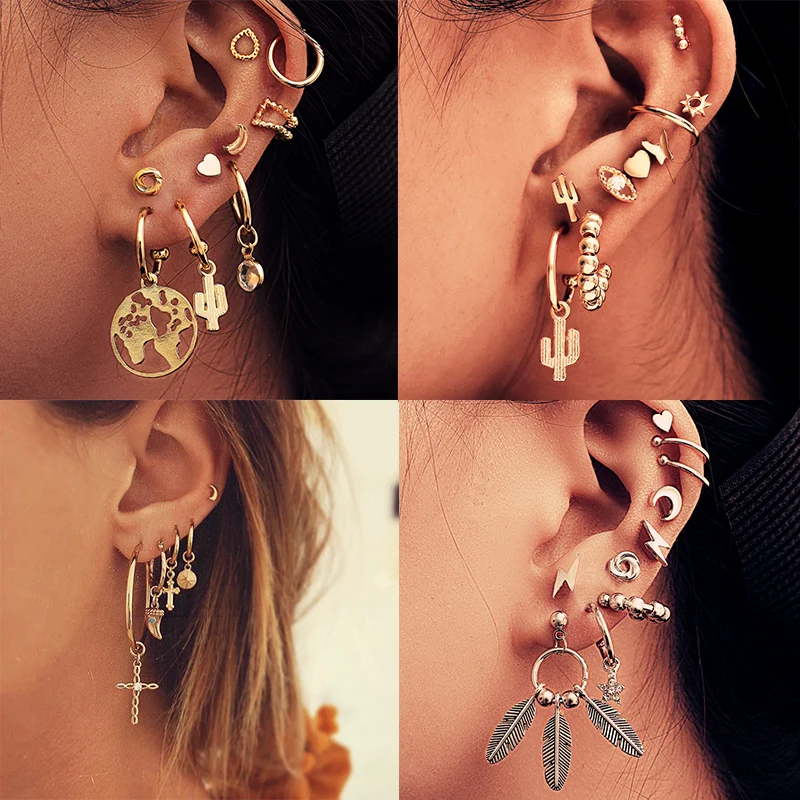 Женские винтажные сережки-подвески набор из сережек с золотыми кристаллами