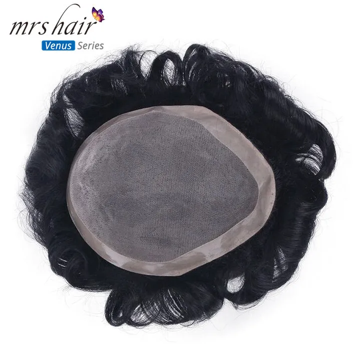 MRS HAIR мужской парик Remy человеческие волосы кружева Тонкий ПУ заменить мужчин t система Toupees мужские волосы парики