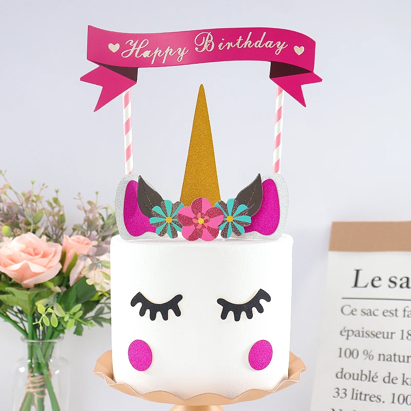 Cakesmile розовый флаг с единорогом вечерние топперы для тортов свадебные украшения