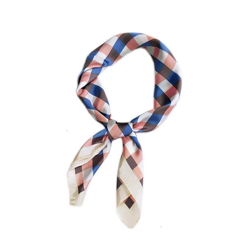 

2019 Square Scarf For Women Hair Handkerchief Imitation Silk Plaid Bandana Female Bag Scarves 70*70CM