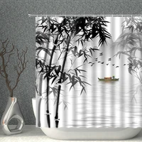 bamboo shower curtain chinese ink painting plant scenery bath decor polyester fabric home washable with hook bathroom curtain