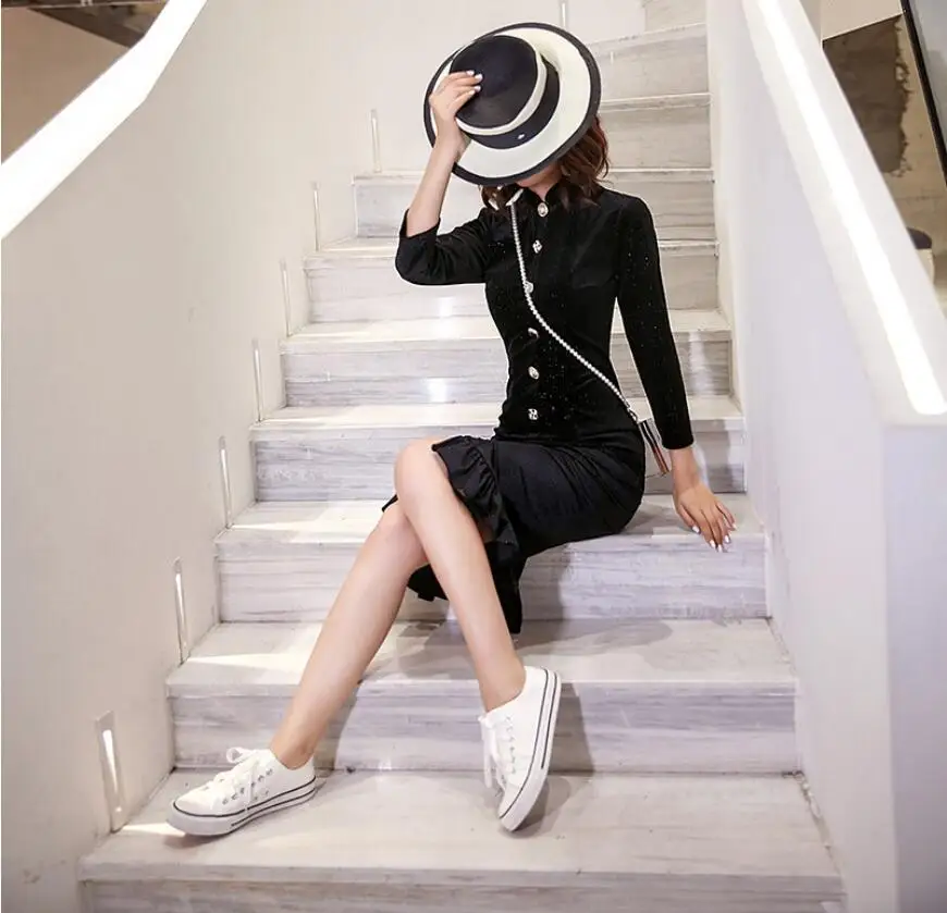 Новое поступление элегантный зима весна бархат, велюр женское платье qipao длинный рукав Традиционный китайский современный Чонсам плюс размер