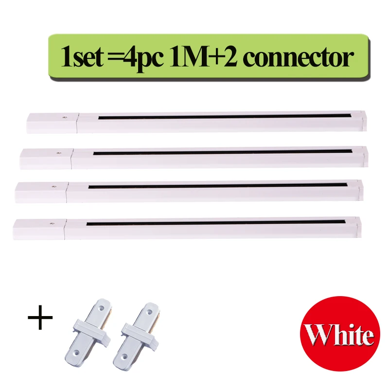 4pcs 1M White Rail Светодиодный рельсовый рельс 1 м, алюминиевый светильник, 0,5 м, 20 см, 2 провода, система с разъемами, универсальный рельсовый светильник - Испускаемый цвет: 4pcs 1M White Rail