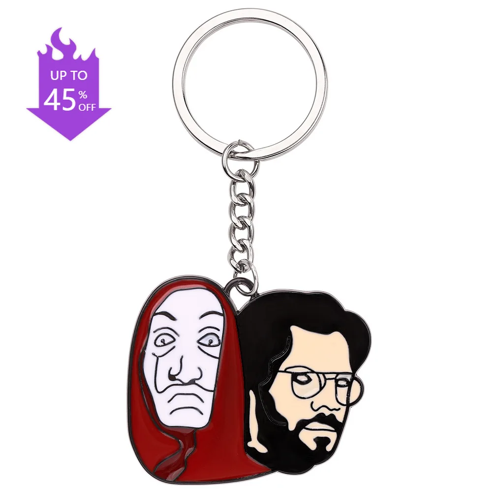 

The House of Paper Money Heist Keychain La Casa De Papel Salvador Dali Professor Funny Key Chain Women Men Jewelry Gift