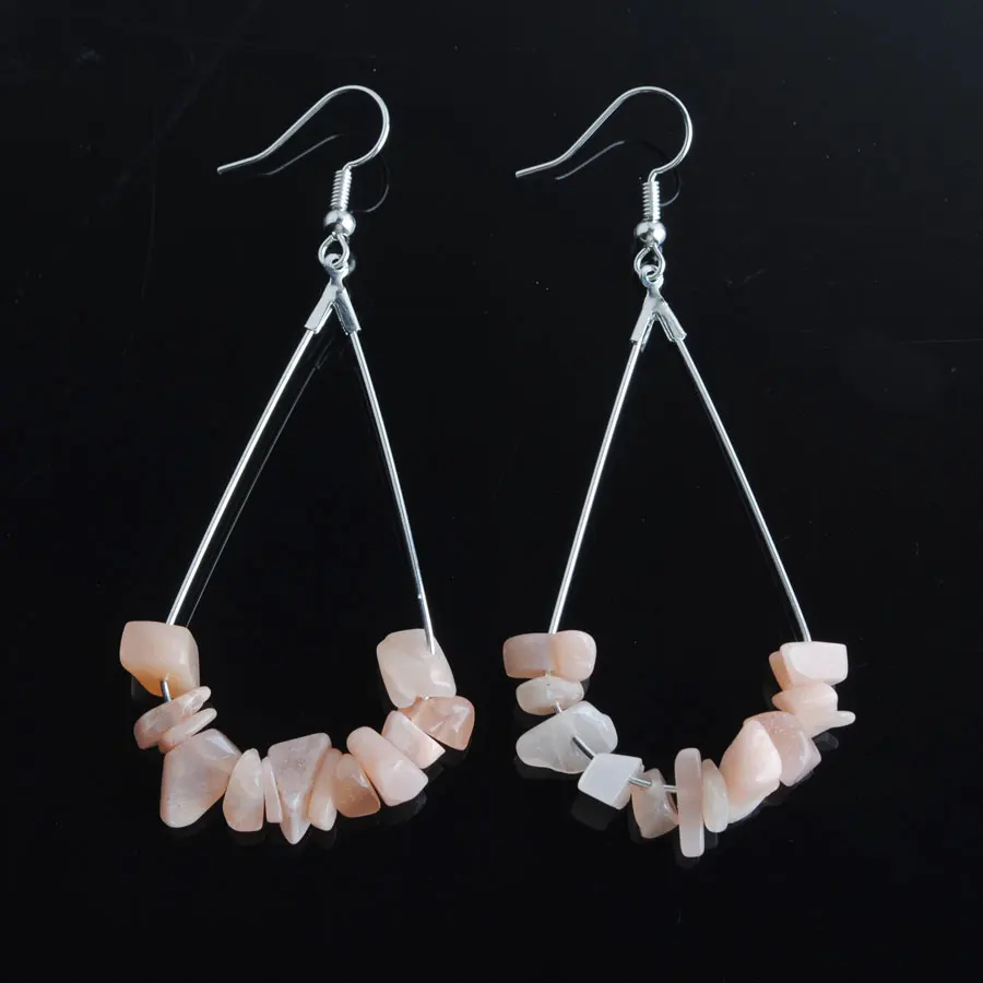 

WOJIAER Women Jewelry Water Drop Earrings Natural Orange Jades Chip Stone Silver-color Beauty Simple Dangle Earrings PW9081