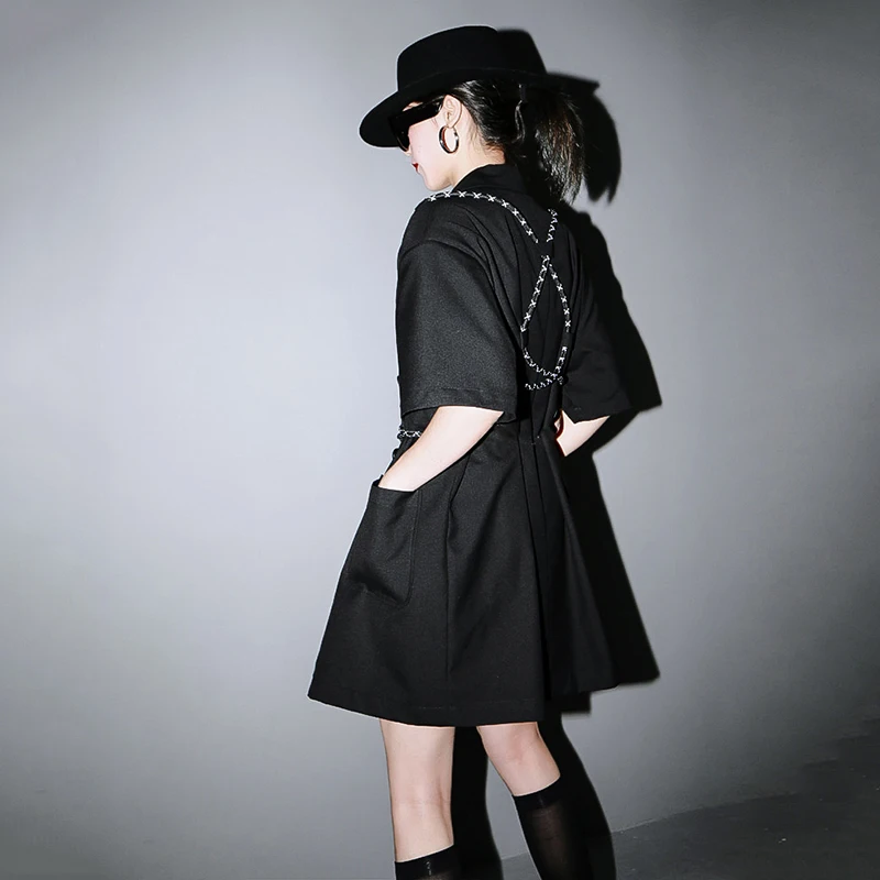 [EAM] женский черный блейзер с пряжкой на пуговицах большой размер новая свободная