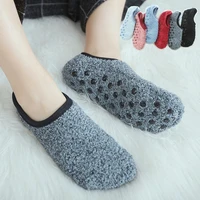 1 pair women socks winter floor socks velvet indoor short non slip super thicken soft boat socks solid color warm sock slippers